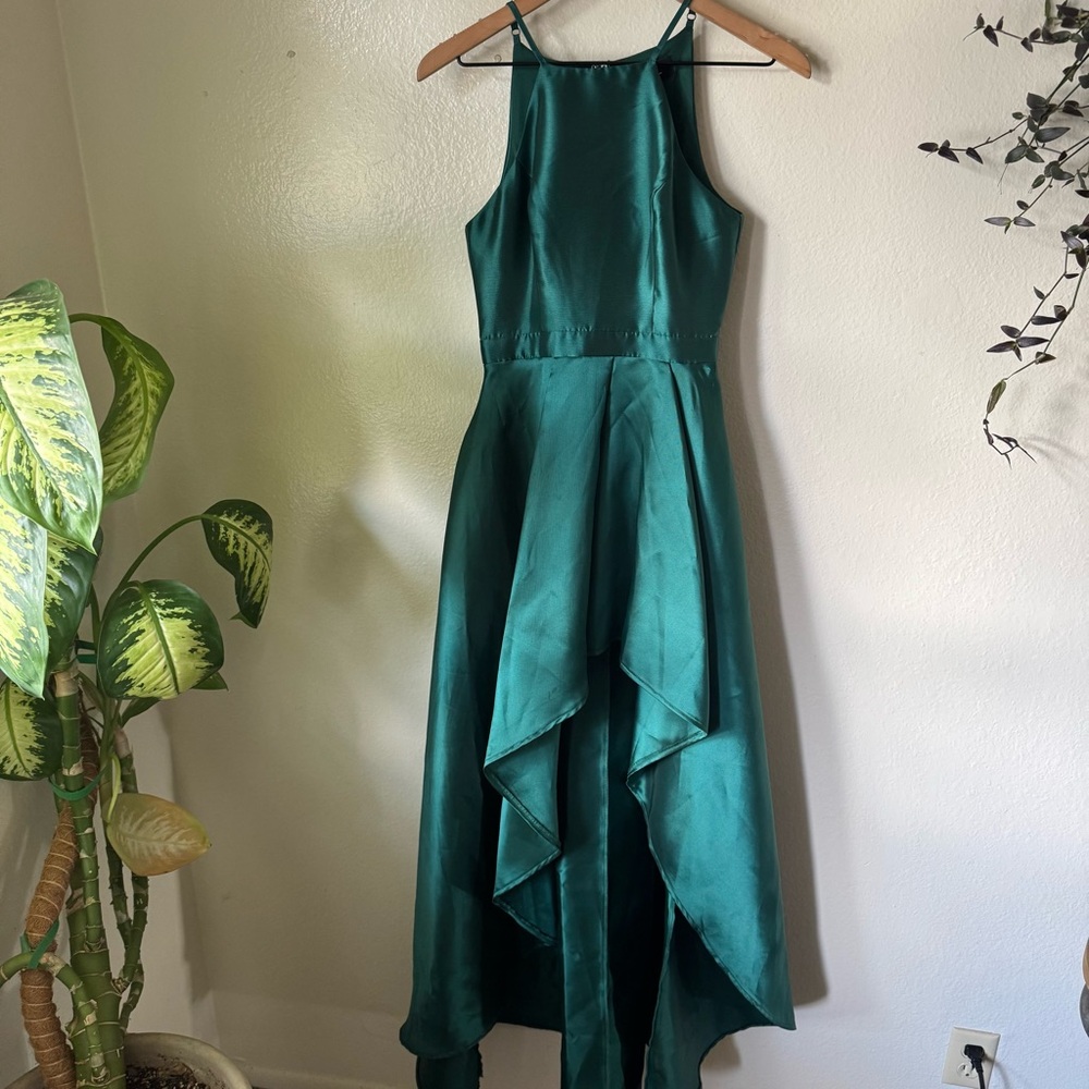Lulus | Broadway Show Emerald Green High-Low Gown - Picture 2 of 7